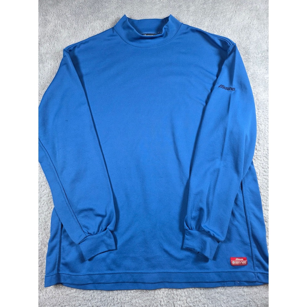 Mizuno Mock Neck Long Sleeve XL Blue Mens Breath‎ Thermo Thermal Base Layer Top